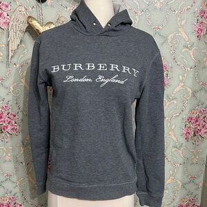 EUC Burberry London women’s gray long sleeve hooded sweatshirt hoodie size Med